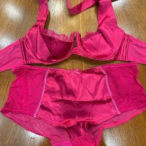 Cacique Hot Pink Lace Sexy Plus Size 44B 22/24 Set Satiny NWOT